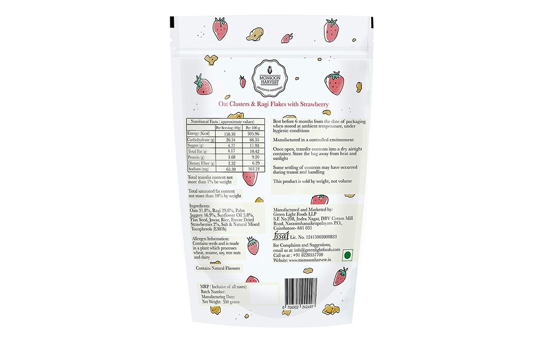 Monsoon Harvest Oat Clusters & Ragi Flakes With Strawberry   Pack  350 grams